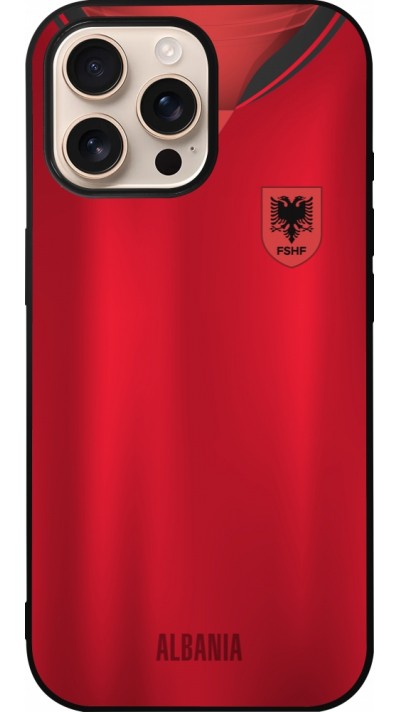 Coque iPhone 16 Pro Max - Silicone rigide noir Maillot de football Albanie personnalisable