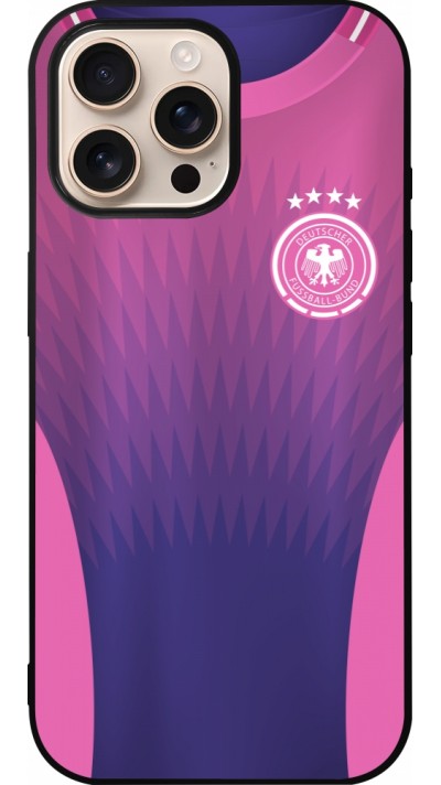 Coque iPhone 16 Pro Max - Silicone rigide noir Maillot de football Allemagne Extérieur personnalisable