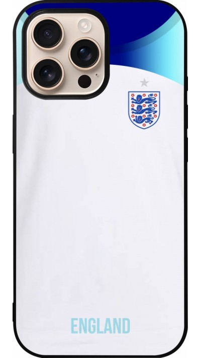 Coque iPhone 16 Pro Max - Silicone rigide noir Maillot de football Angleterre 2022 personnalisable