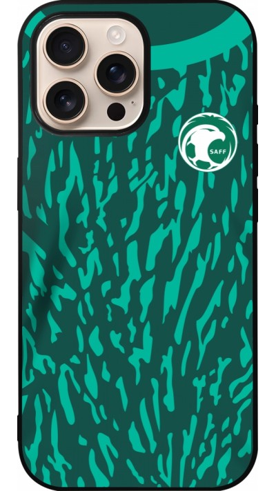 Coque iPhone 16 Pro Max - Silicone rigide noir Maillot de football Arabie saoudite 2022 personnalisable