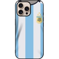 Coque iPhone 16 Pro Max - Silicone rigide noir Maillot de football Argentine 2022 personnalisable