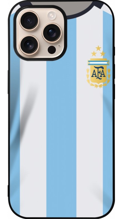 Coque iPhone 16 Pro Max - Silicone rigide noir Maillot de football Argentine 2022 personnalisable