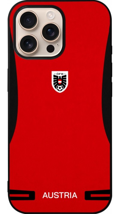 Coque iPhone 16 Pro Max - Silicone rigide noir Maillot de football Autriche 2026 personnalisable