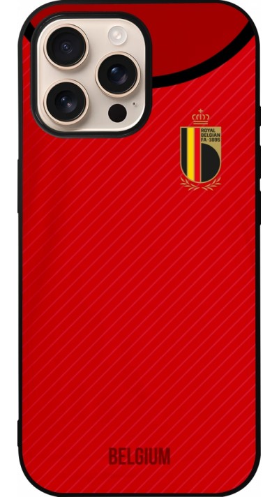 Coque iPhone 16 Pro Max - Silicone rigide noir Maillot de football Belgique 2022 personnalisable