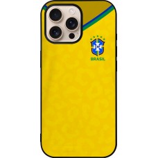 Coque iPhone 16 Pro Max - Silicone rigide noir Maillot de football Brésil 2022 personnalisable