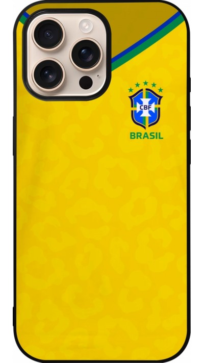Coque iPhone 16 Pro Max - Silicone rigide noir Maillot de football Brésil 2022 personnalisable