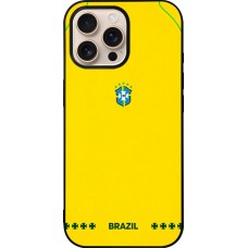 Coque iPhone 16 Pro Max - Silicone rigide noir Maillot de football Bresil 2026 personnalisable
