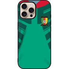 Coque iPhone 16 Pro Max - Silicone rigide noir Maillot de football Cameroun 2022 personnalisable