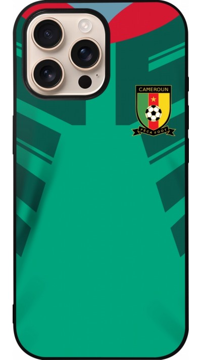 Coque iPhone 16 Pro Max - Silicone rigide noir Maillot de football Cameroun 2022 personnalisable