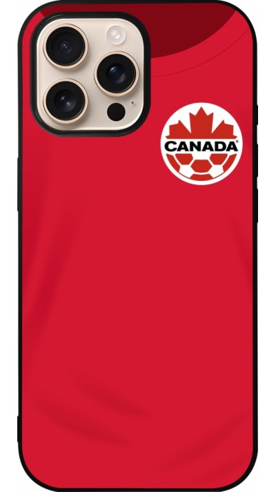 Coque iPhone 16 Pro Max - Silicone rigide noir Maillot de football Canada 2022 personnalisable