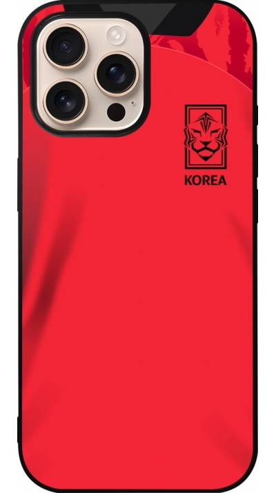 Coque iPhone 16 Pro Max - Silicone rigide noir Maillot de football Corée du Sud 2022 personnalisable