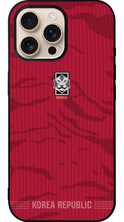 Coque iPhone 16 Pro Max - Silicone rigide noir Maillot de football Corée du Sud 2026 personnalisable