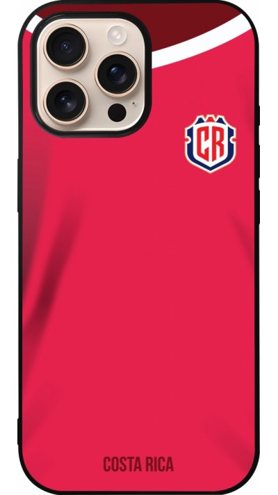Coque iPhone 16 Pro Max - Silicone rigide noir Maillot de football Costa Rica 2022 personnalisable