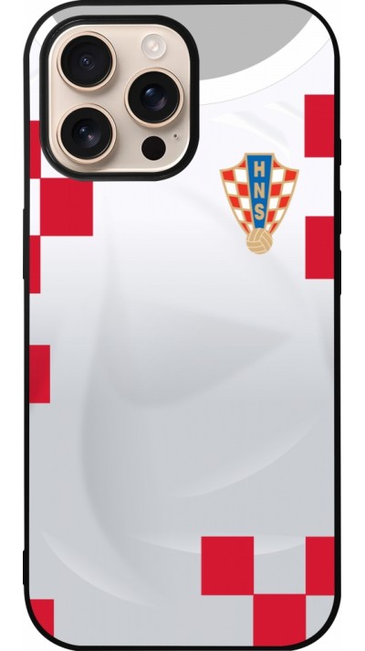 Coque iPhone 16 Pro Max - Silicone rigide noir Maillot de football Croatie 2022 personnalisable