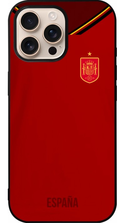 Coque iPhone 16 Pro Max - Silicone rigide noir Maillot de football Espagne 2022 personnalisable