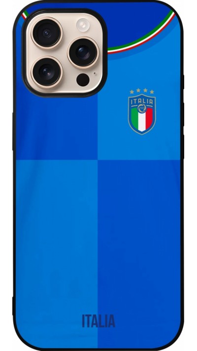 Coque iPhone 16 Pro Max - Silicone rigide noir Maillot de football Italie 2022 personnalisable