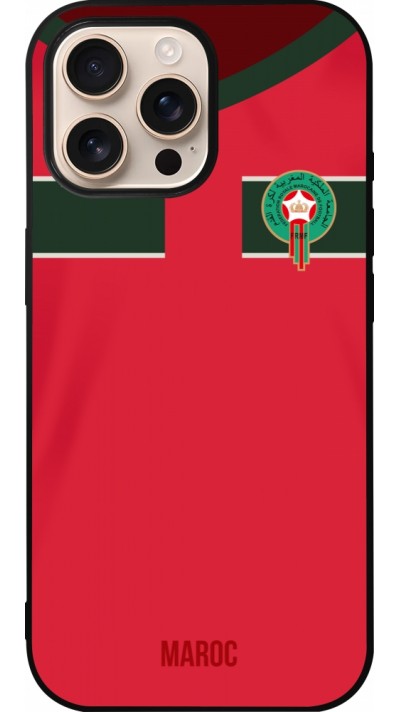 Coque iPhone 16 Pro Max - Silicone rigide noir Maillot de football Maroc 2022 personnalisable
