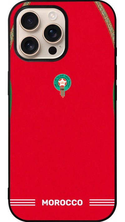 Coque iPhone 16 Pro Max - Silicone rigide noir Maillot de football Maroc 2026 personnalisable