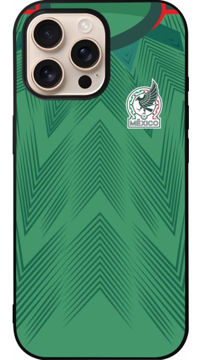 Coque iPhone 16 Pro Max - Silicone rigide noir Maillot de football Mexique 2022 personnalisable
