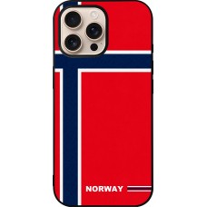 Coque iPhone 16 Pro Max - Silicone rigide noir Maillot de football Norvège 2026 personnalisable