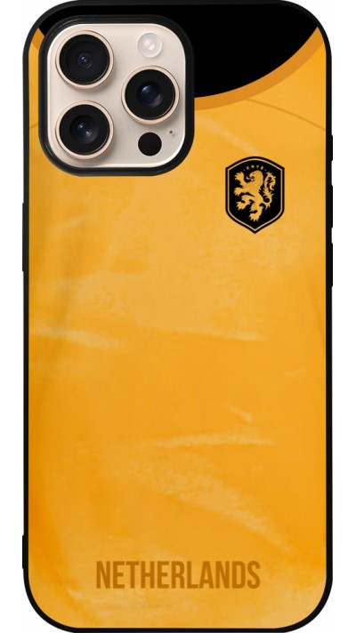 Coque iPhone 16 Pro Max - Silicone rigide noir Maillot de football Pays-Bas 2022 personnalisable