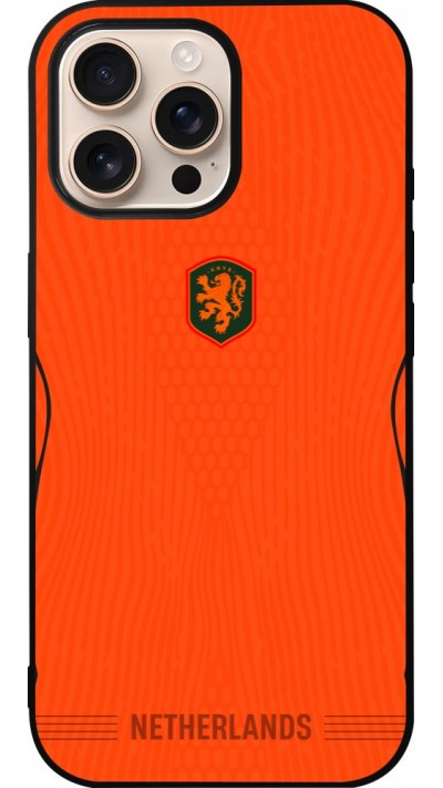 Coque iPhone 16 Pro Max - Silicone rigide noir Maillot de football Pays-Bas 2026 personnalisable