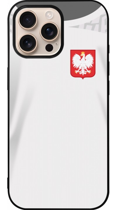 Coque iPhone 16 Pro Max - Silicone rigide noir Maillot de football Pologne 2022 personnalisable