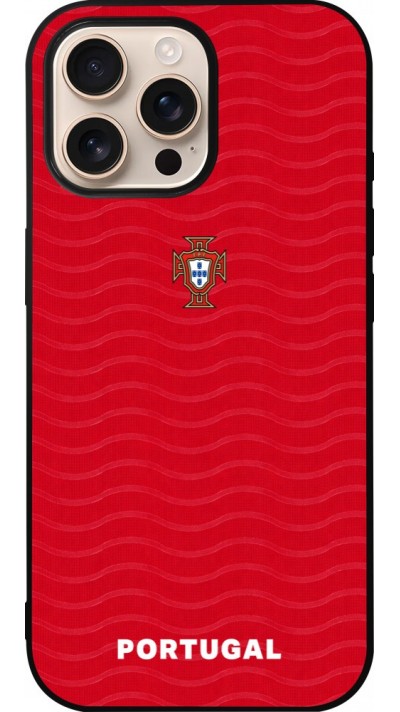 Coque iPhone 16 Pro Max - Silicone rigide noir Maillot de football Portugal 2026 personnalisable