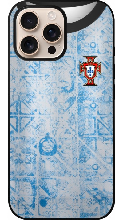 Coque iPhone 16 Pro Max - Silicone rigide noir Maillot de football Portugal Extérieur personnalisable