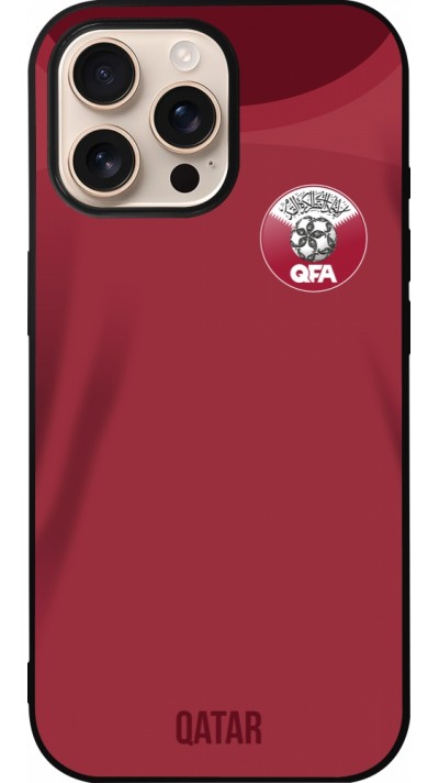 Coque iPhone 16 Pro Max - Silicone rigide noir Maillot de football Qatar 2022 personnalisable