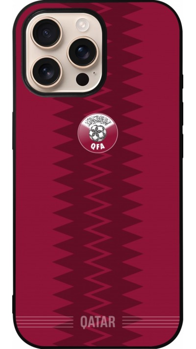 Coque iPhone 16 Pro Max - Silicone rigide noir Maillot de football Qatar 2026 personnalisable
