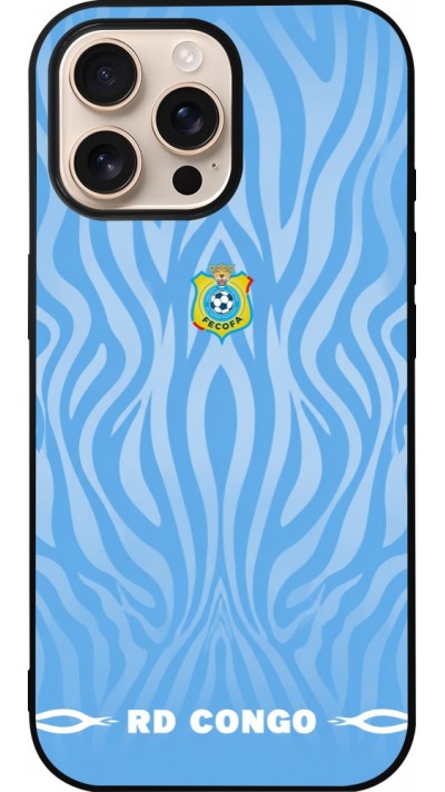 Coque iPhone 16 Pro Max - Silicone rigide noir Maillot de football RD Congo 2026 personnalisable