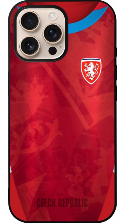 Coque iPhone 16 Pro Max - Silicone rigide noir Maillot de football République Tchèque personnalisable