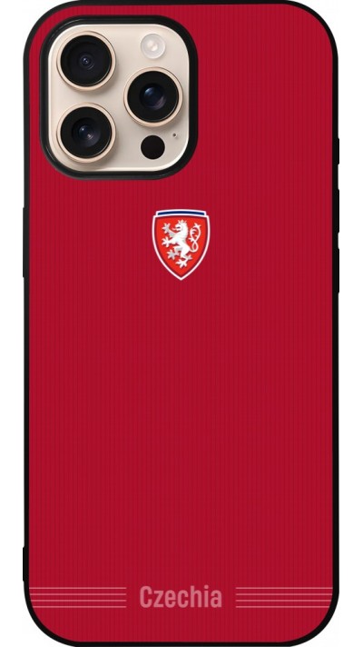 Coque iPhone 16 Pro Max - Silicone rigide noir Maillot de football Répuplique Tchèque 2026 personnalisable