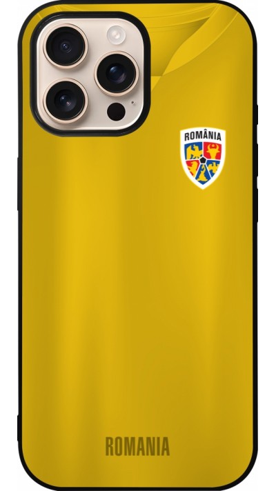 Coque iPhone 16 Pro Max - Silicone rigide noir Maillot de football Roumanie