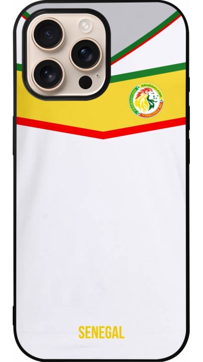Coque iPhone 16 Pro Max - Silicone rigide noir Maillot de football Senegal 2022 personnalisable