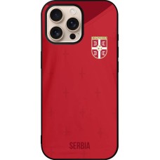 Coque iPhone 16 Pro Max - Silicone rigide noir Maillot de football Serbie 2022 personnalisable