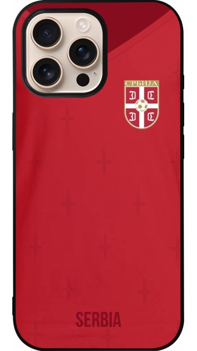 Coque iPhone 16 Pro Max - Silicone rigide noir Maillot de football Serbie 2022 personnalisable