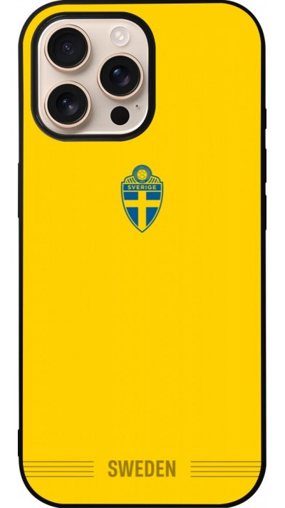 Coque iPhone 16 Pro Max - Silicone rigide noir Maillot de football Suède 2026 personnalisable