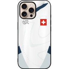 Coque iPhone 16 Pro Max - Silicone rigide noir Maillot de football Suisse Extérieur personnalisable