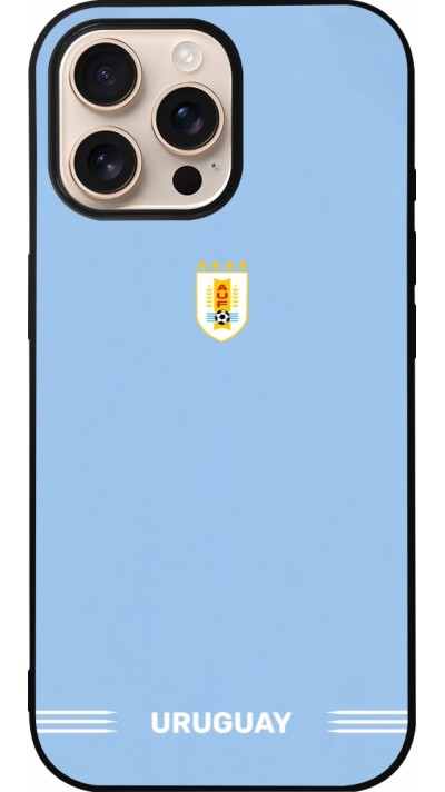 Coque iPhone 16 Pro Max - Silicone rigide noir Maillot de football Uruguay 2026 personnalisable