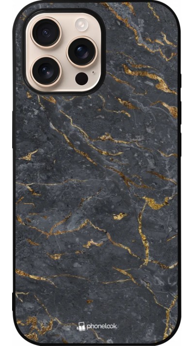 Coque iPhone 16 Pro Max - Silicone rigide noir Grey Gold Marble