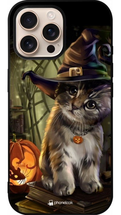 Coque iPhone 16 Pro Max - Silicone rigide noir Halloween 21 Witch cat