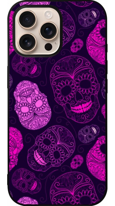 Coque iPhone 16 Pro Max - Silicone rigide noir Halloween 2023 pink skulls