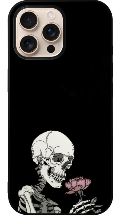 Coque iPhone 16 Pro Max - Silicone rigide noir Halloween 2023 rose and skeleton