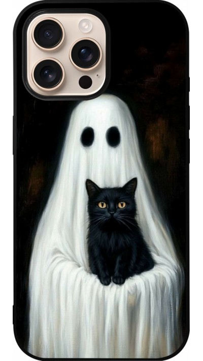 Coque iPhone 16 Pro Max - Silicone rigide noir Halloween 2025 Ghost with black cat