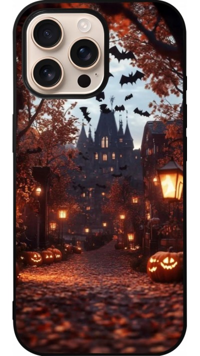 Coque iPhone 16 Pro Max - Silicone rigide noir Halloween 2025 Haunted house