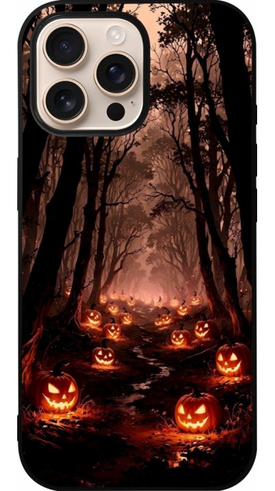 Coque iPhone 16 Pro Max - Silicone rigide noir Halloween 2025 Road of Terrifying Pumpkins
