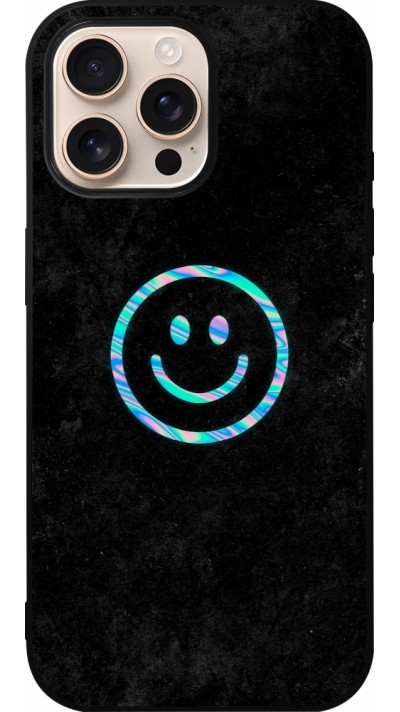 Coque iPhone 16 Pro Max - Silicone rigide noir Happy smiely irisé