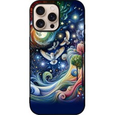 Coque iPhone 16 Pro Max - Silicone rigide noir hibou volant floral